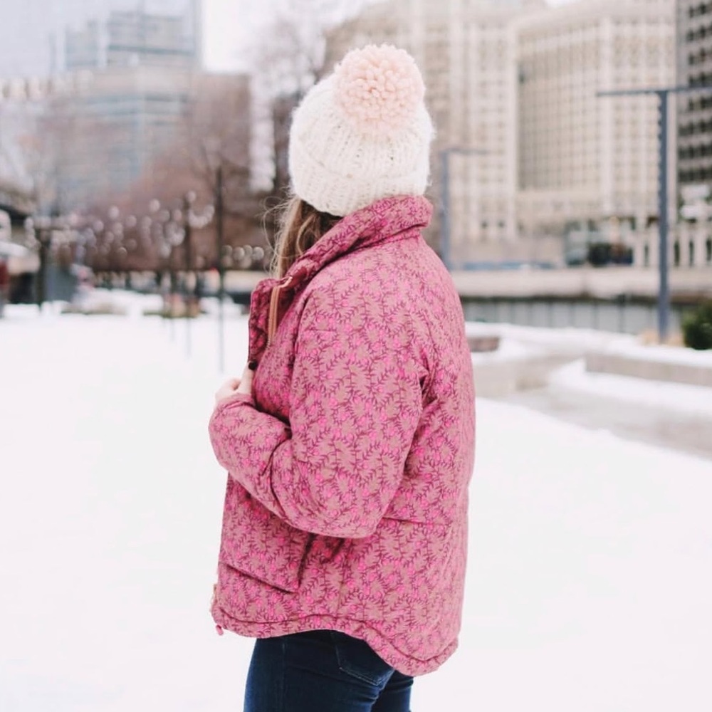 Pink Floral Puffer Coat